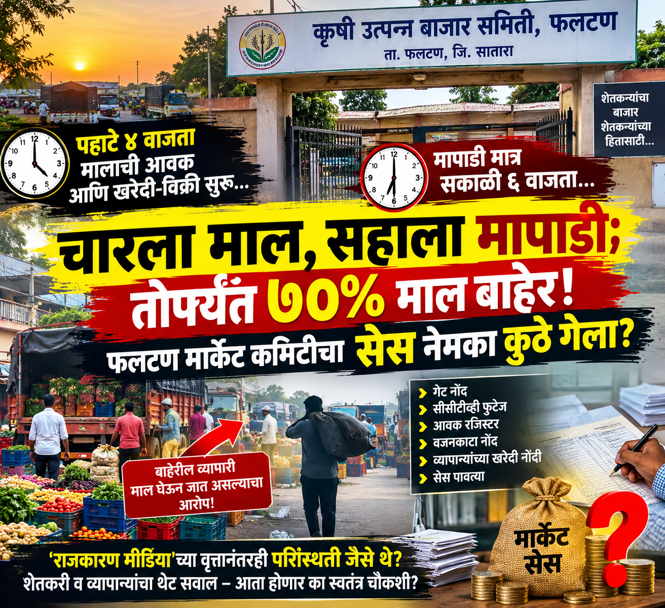 चारला माल, सहाला मापाडी; तोपर्यंत ७०% माल बाहेर! फलटण मार्केट कमिटीचा सेस नेमका कुठे गेला?”